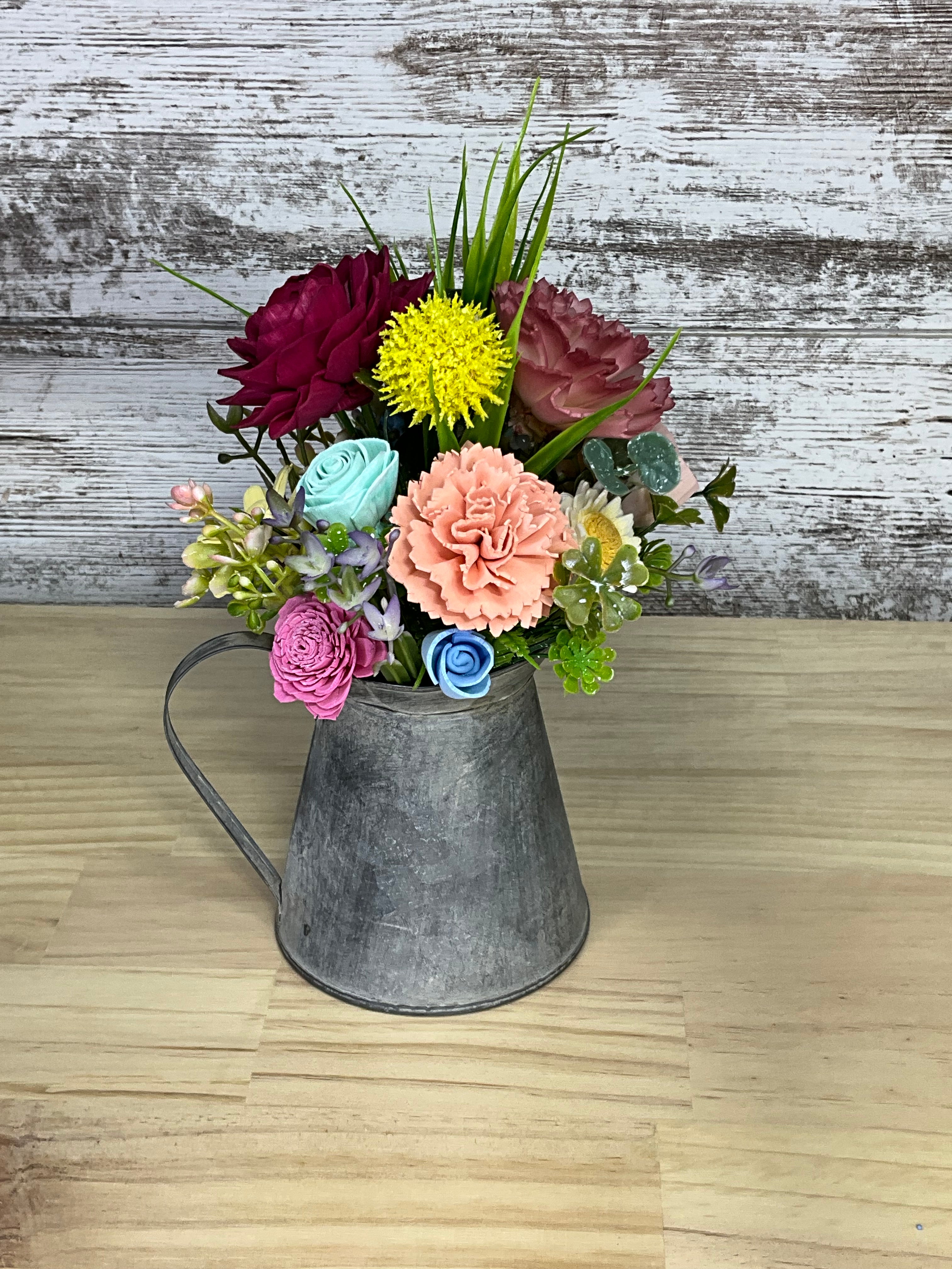 Wildflower Medley Sola Wood Flower Arrangement in Galvanized Pitcher