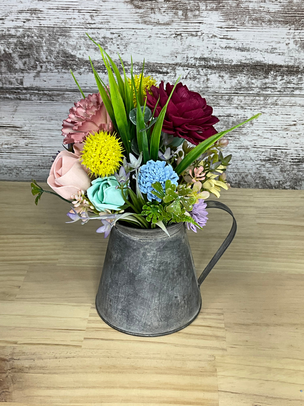 Wildflower Medley Sola Wood Flower Arrangement in Galvanized Pitcher