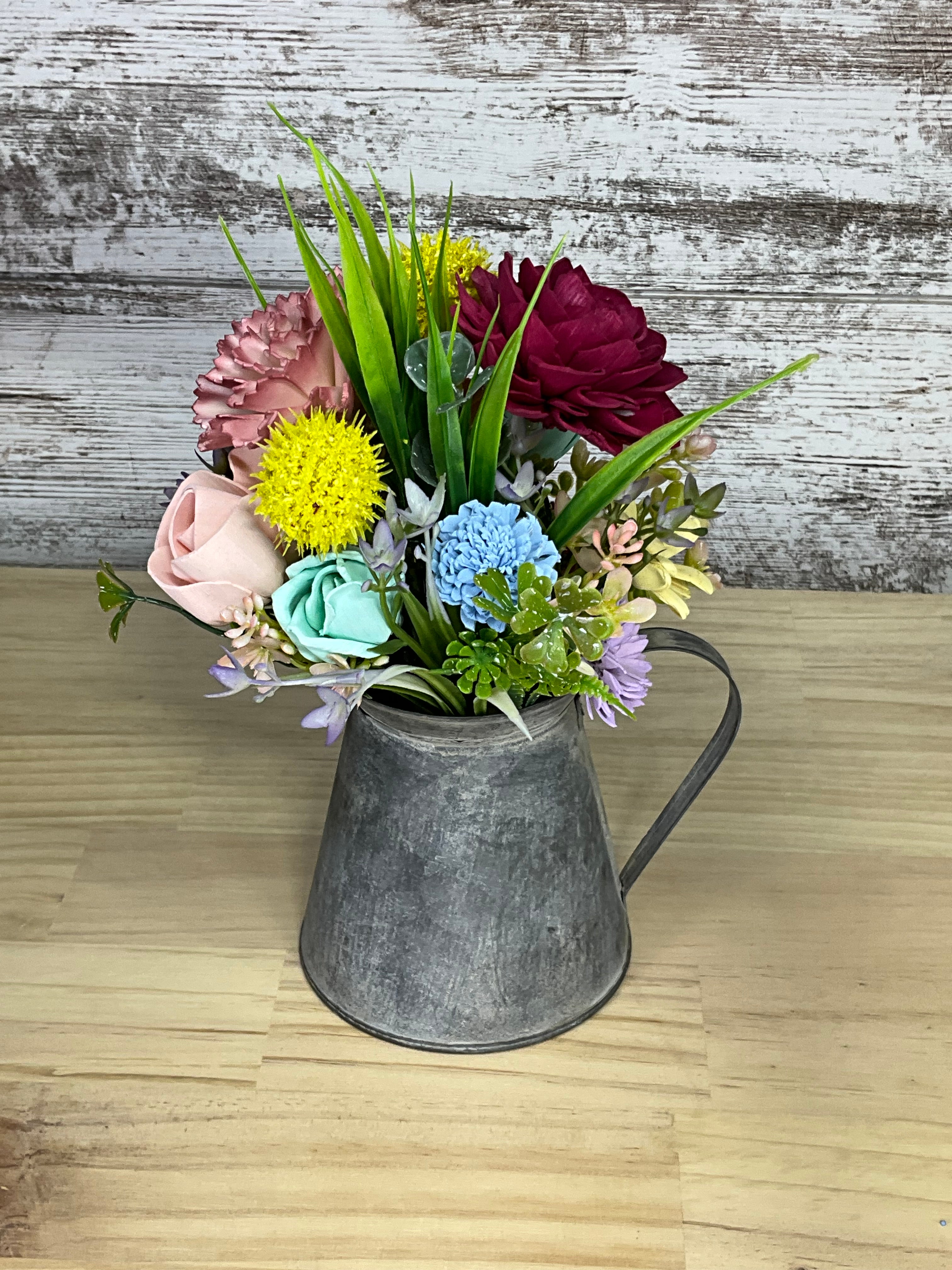 Wildflower Medley Sola Wood Flower Arrangement in Galvanized Pitcher