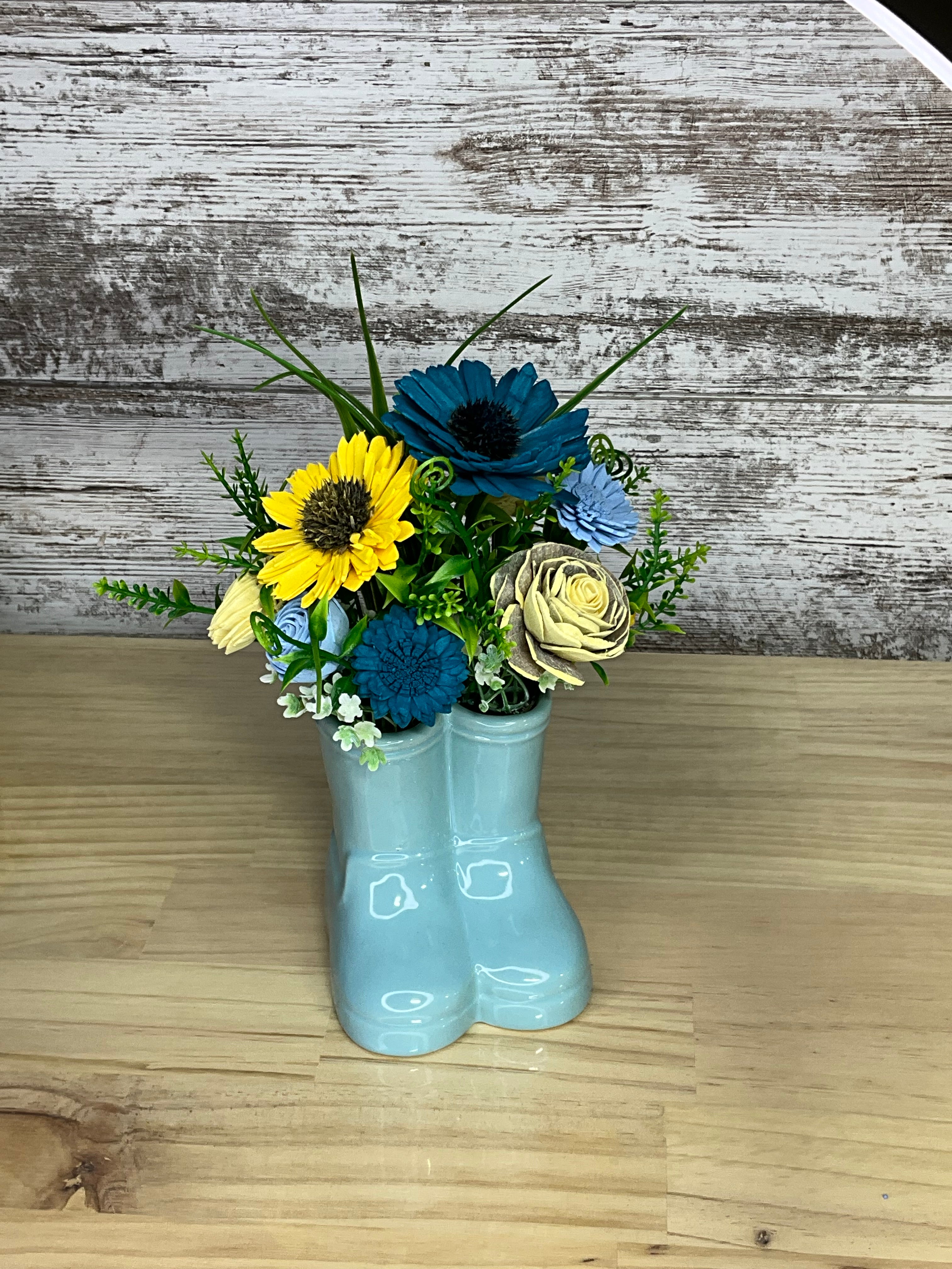 Rain Boot Sola Wood Flower Arrangement