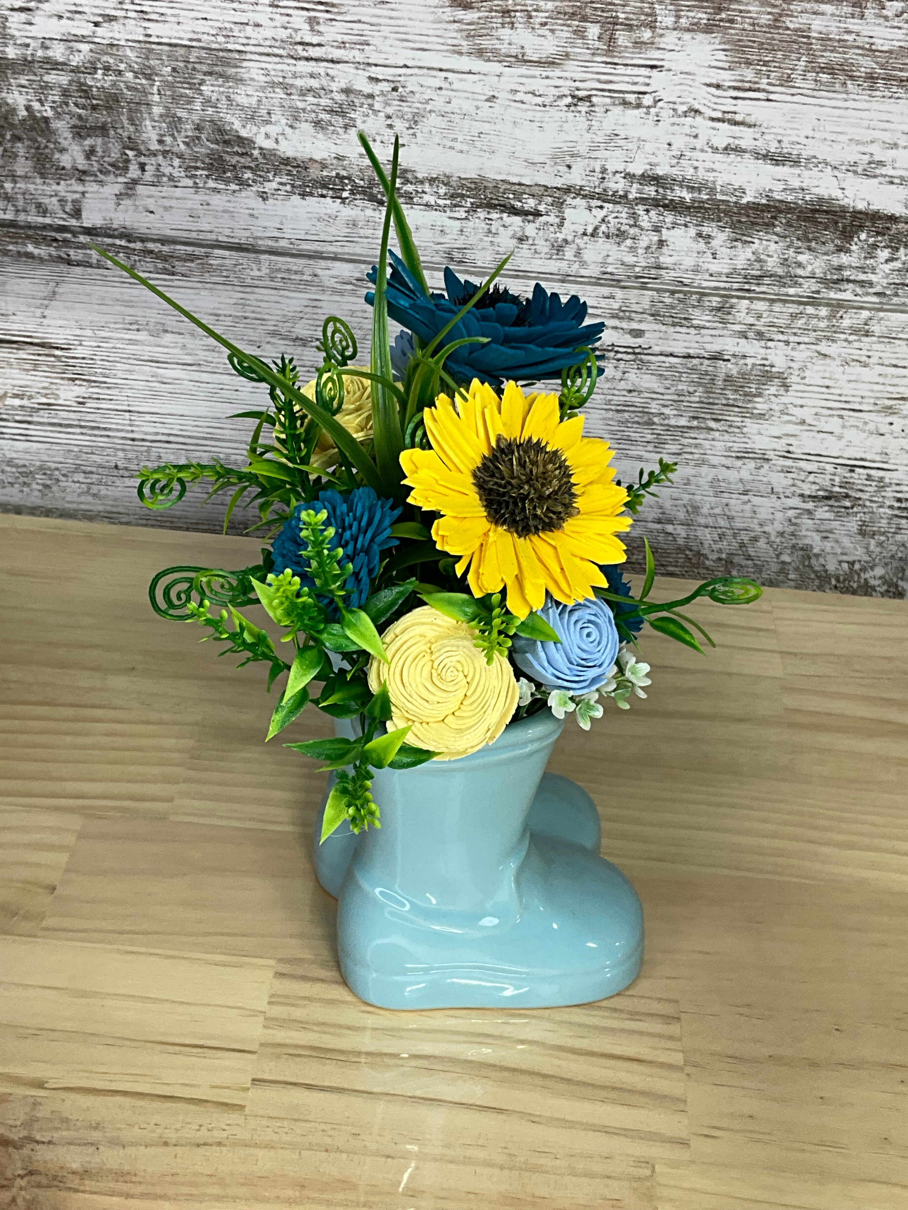 Rain Boot Sola Wood Flower Arrangement