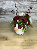 Cow Vase Sola Wood Flower Arrangement – Burgundy & Cream