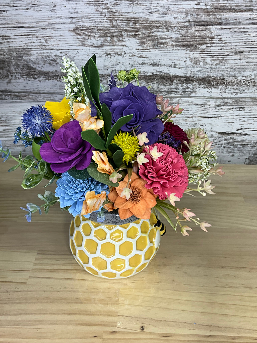 Honeycomb Bee Vase Sola Wood Flower Arrangement