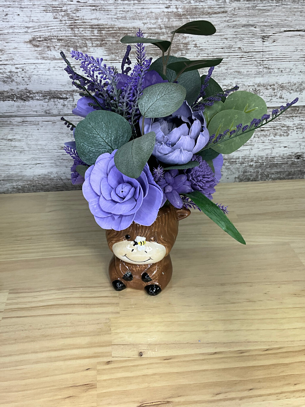 Lavender Highland Cow Ceramic Vase Arrangement