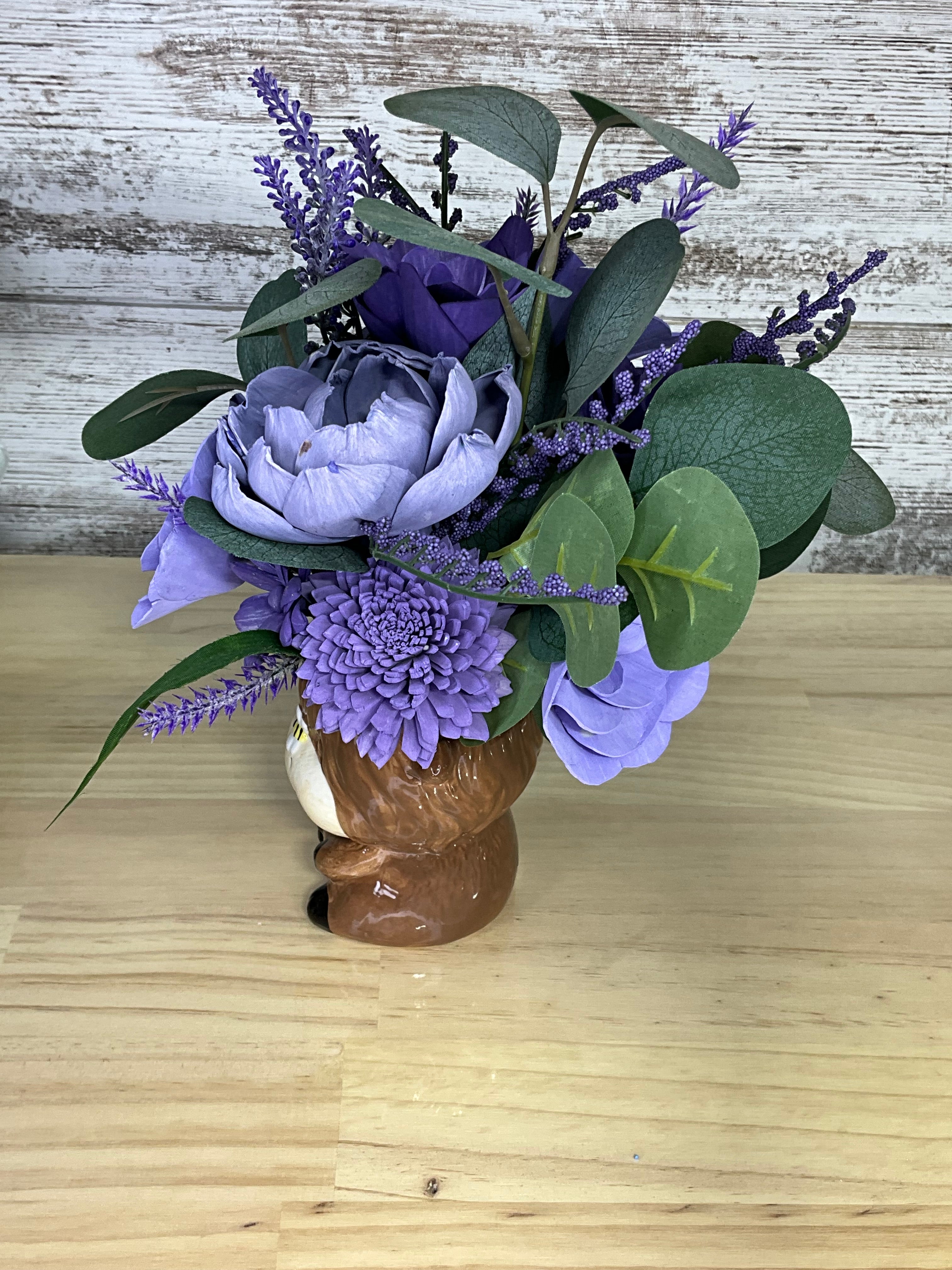 Lavender Highland Cow Ceramic Vase Arrangement