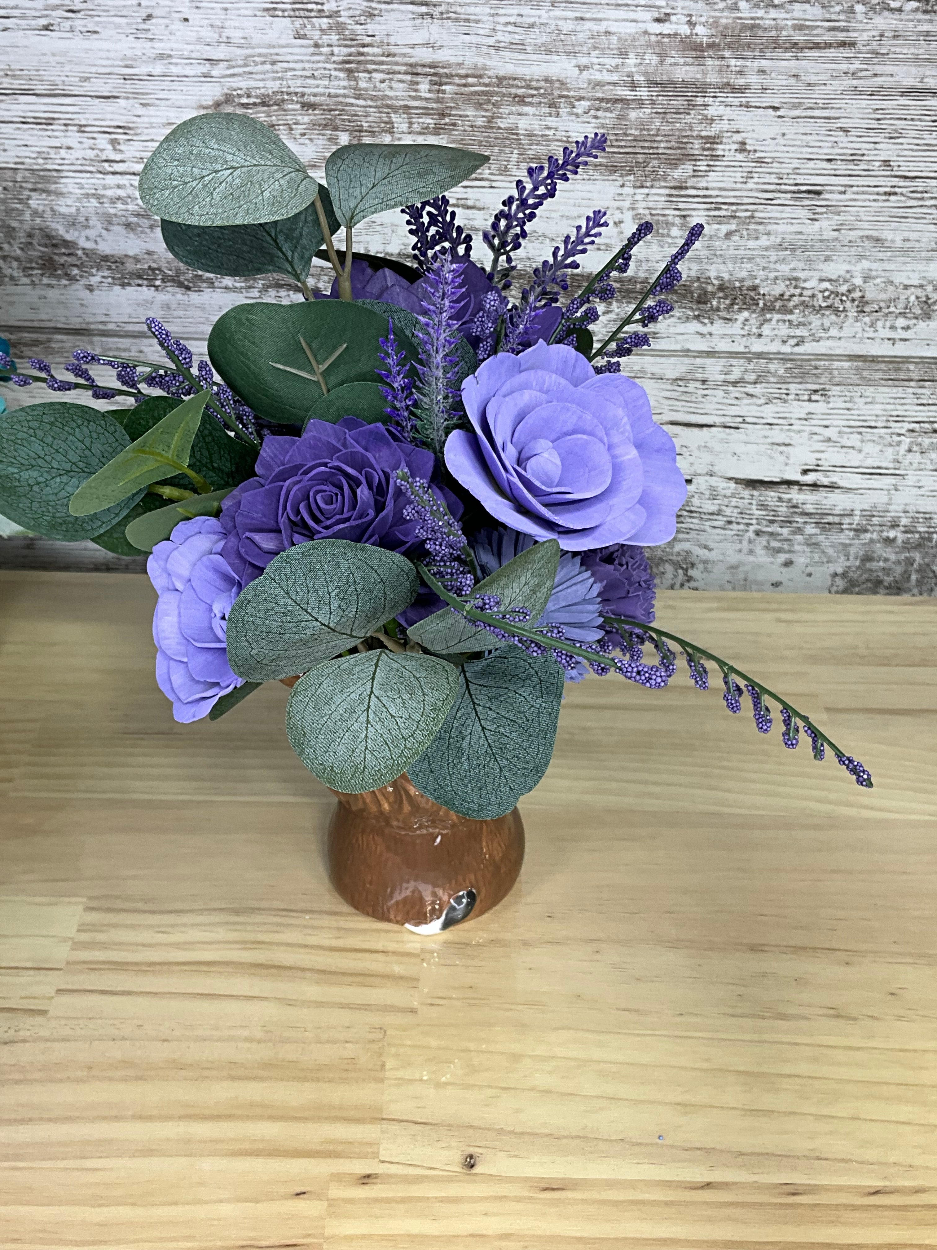 Lavender Highland Cow Ceramic Vase Arrangement