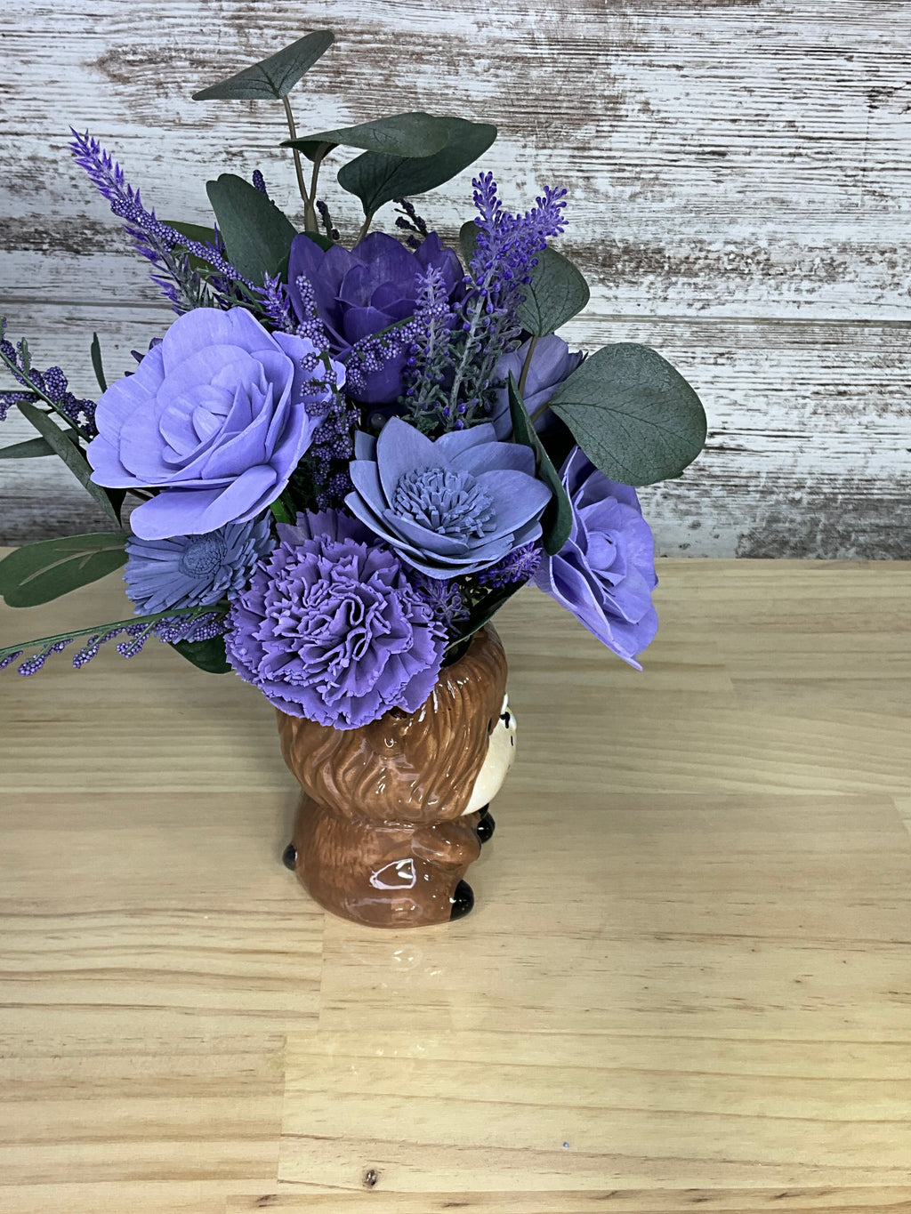 Lavender Highland Cow Ceramic Vase Arrangement