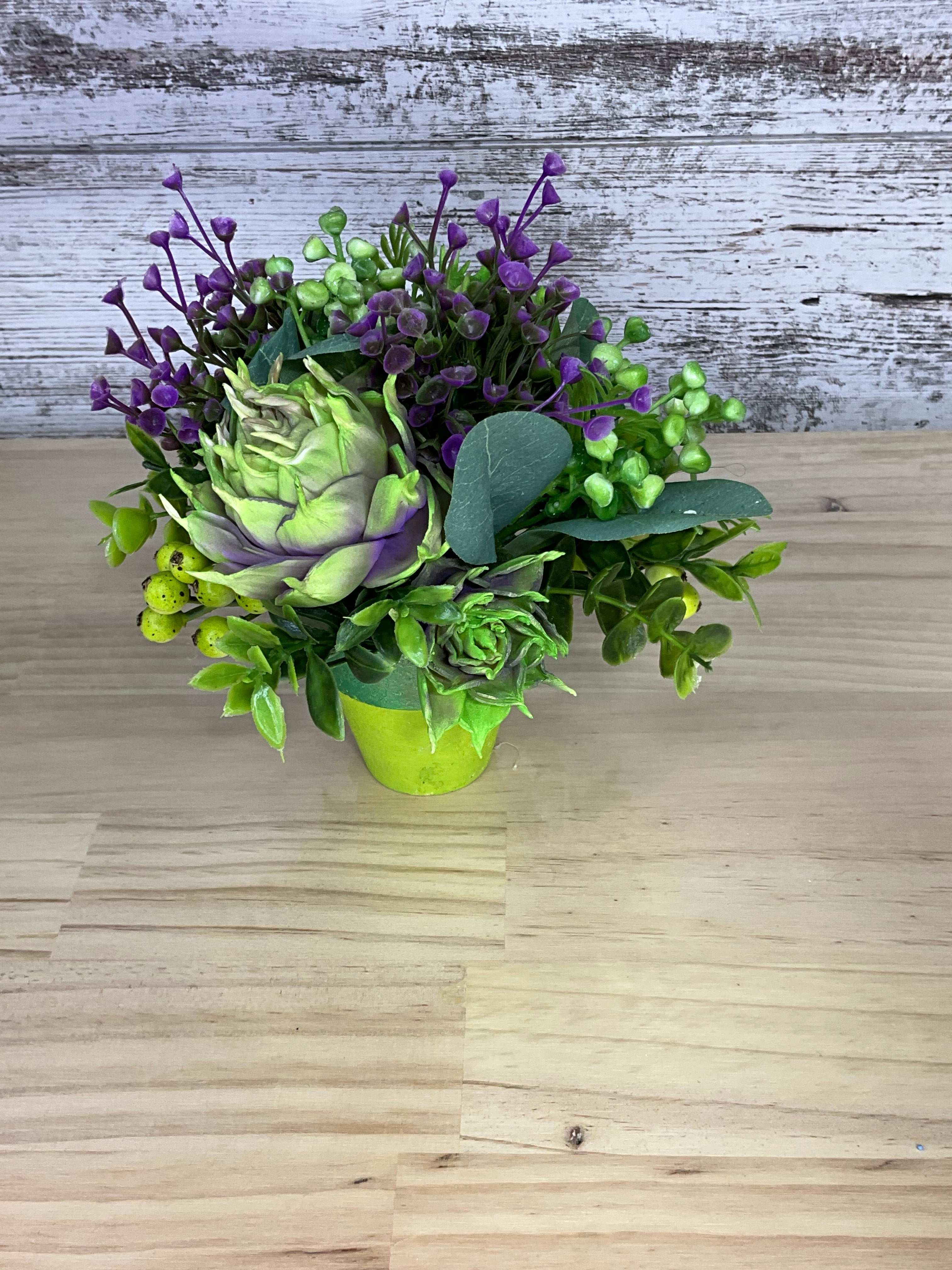 Mini Lime Pot Sola Wood Arrangement – Chartreuse & Purple