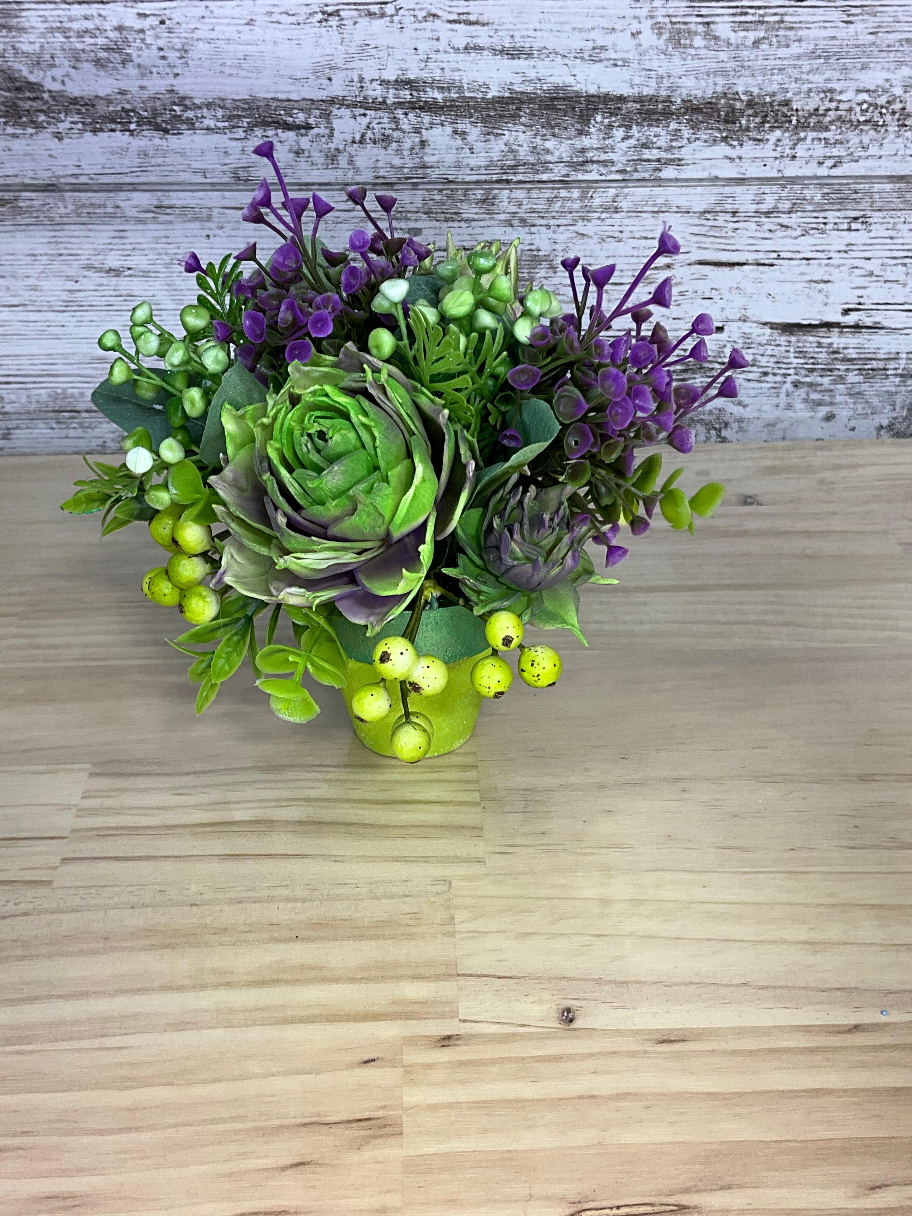 Mini Lime Pot Sola Wood Arrangement – Chartreuse & Purple