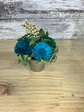 Ocean Blue, Teal & Emerald Sola Wood Flower Arrangement in Neutral Ceramic Pot