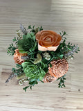 Peach & Green Sola Wood Flower Arrangement in Rustic Terracotta Pot