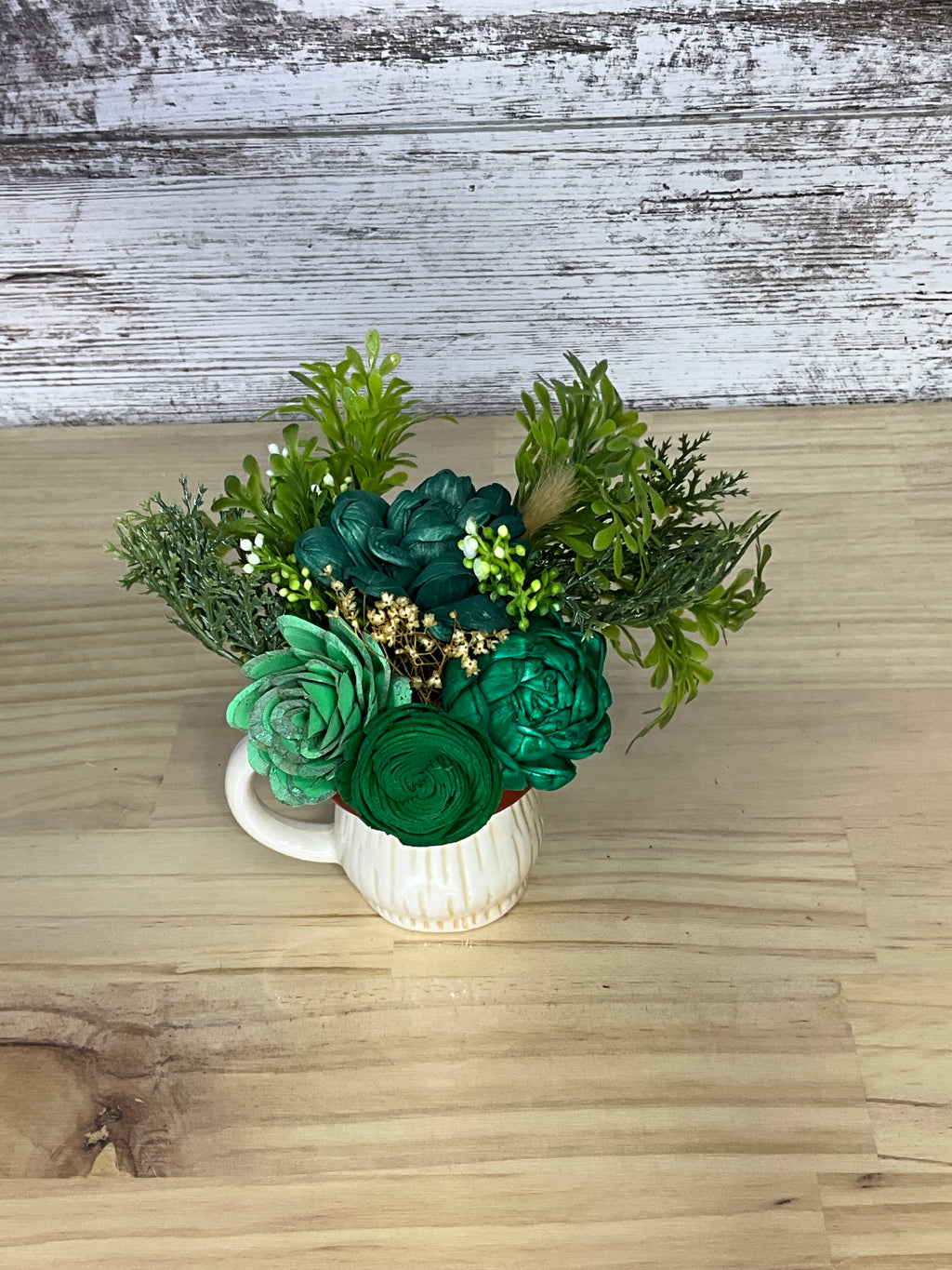 Emerald Garden Sola Wood Flower Arrangement in Ceramic Mushroom Mug