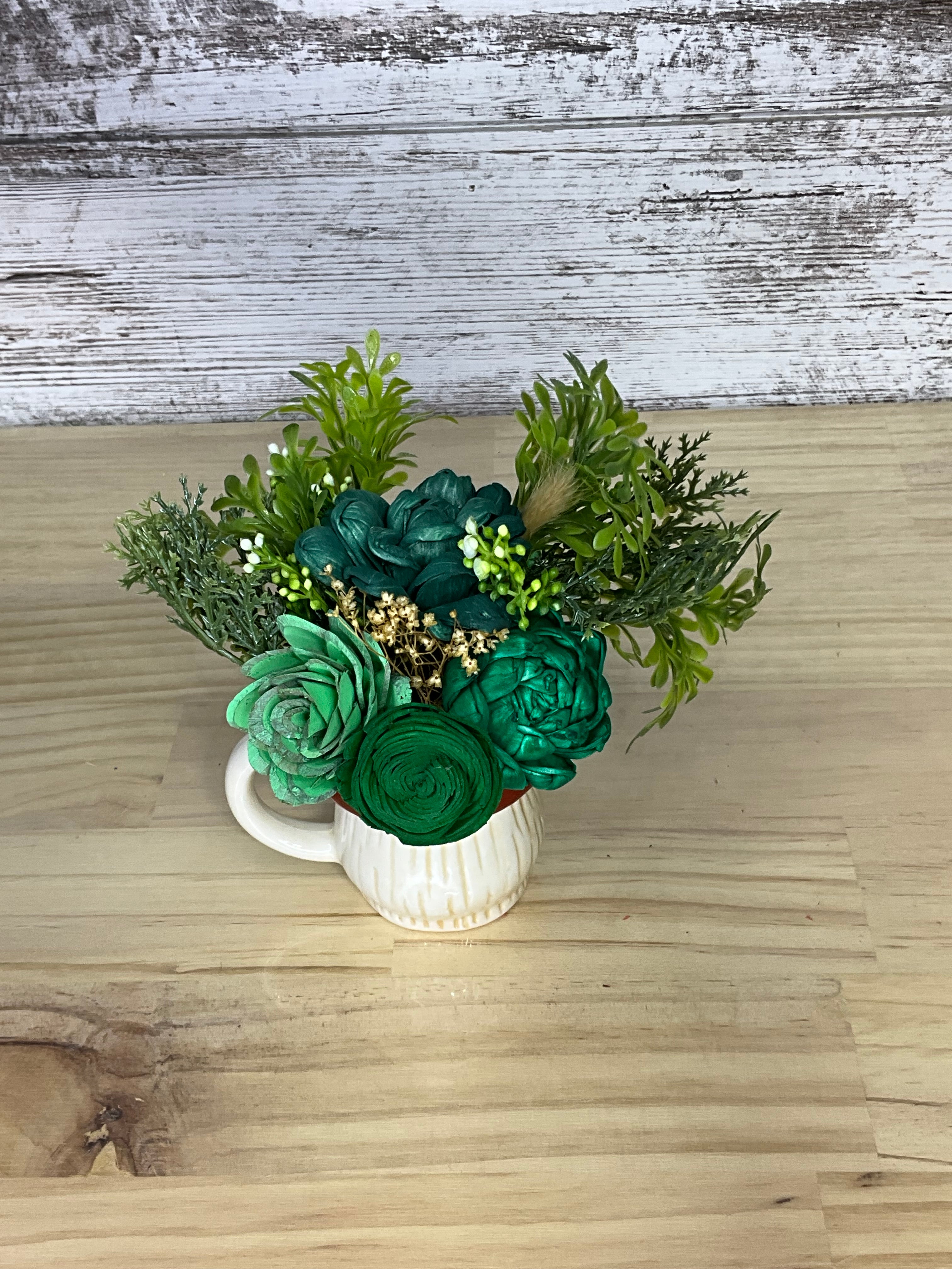 Emerald Garden Sola Wood Flower Arrangement in Ceramic Mushroom Mug