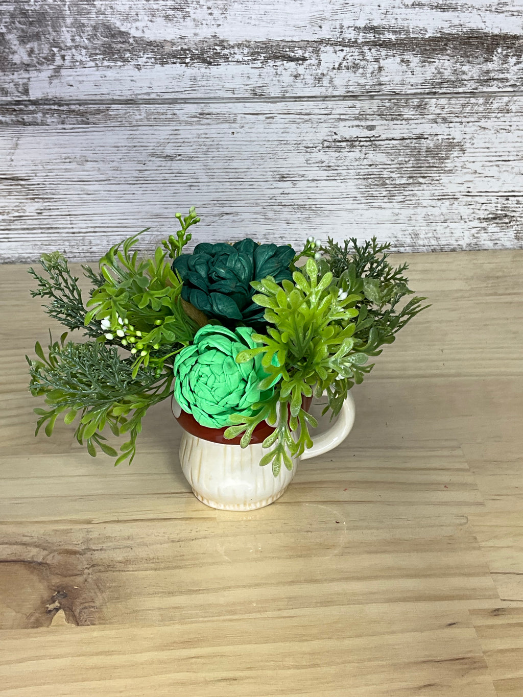 Emerald Garden Sola Wood Flower Arrangement in Ceramic Mushroom Mug