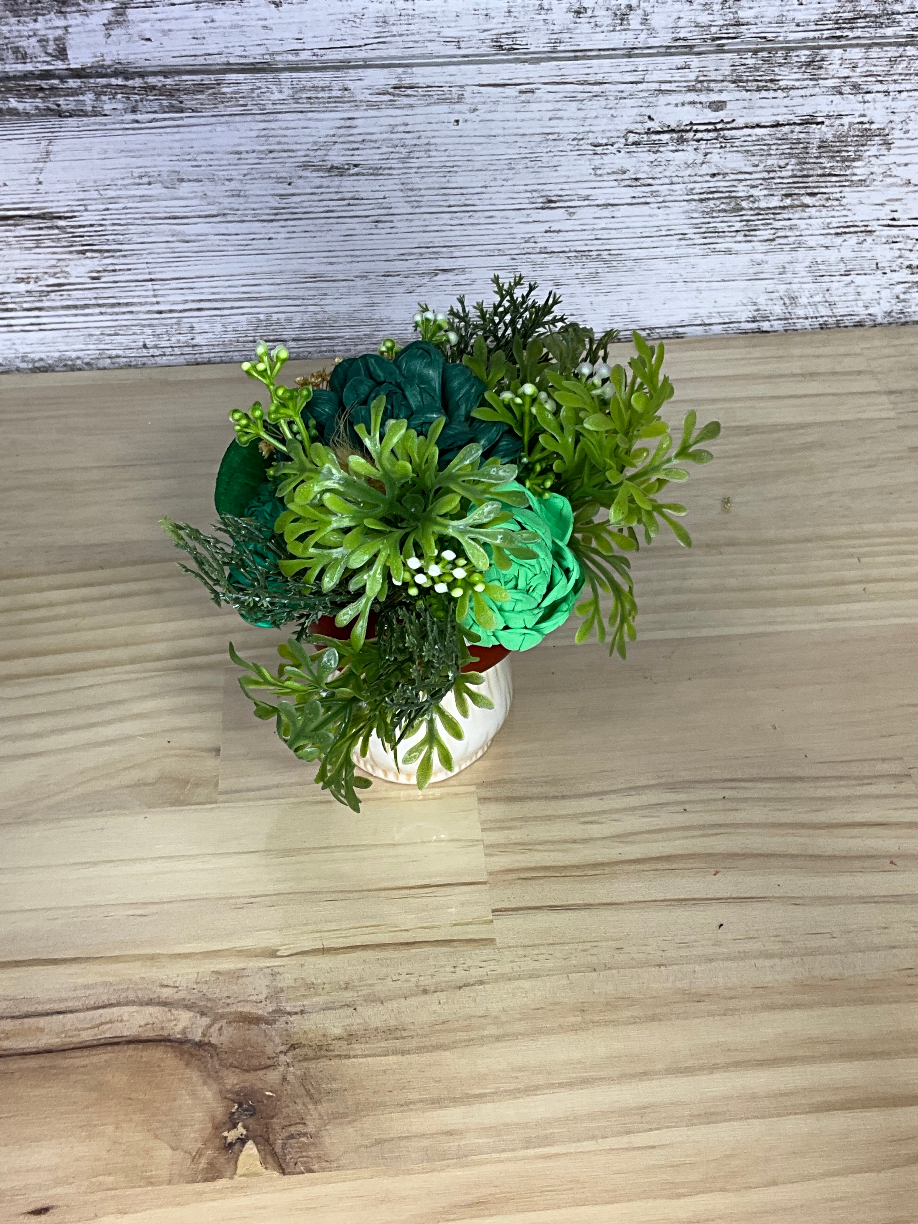 Emerald Garden Sola Wood Flower Arrangement in Ceramic Mushroom Mug