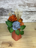 Terracotta & Slate Blue Sola Wood Bouquet with Geometric Terracotta Vase