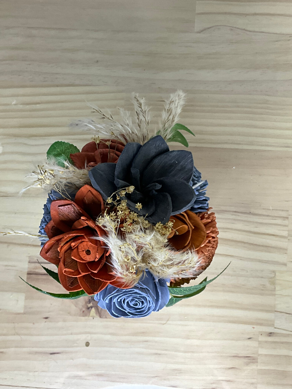 Terracotta & Slate Blue Sola Wood Bouquet with Geometric Terracotta Vase
