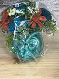 Gift-Ready Sola Wood Flower Arrangement in Teal Ceramic Owl Pot