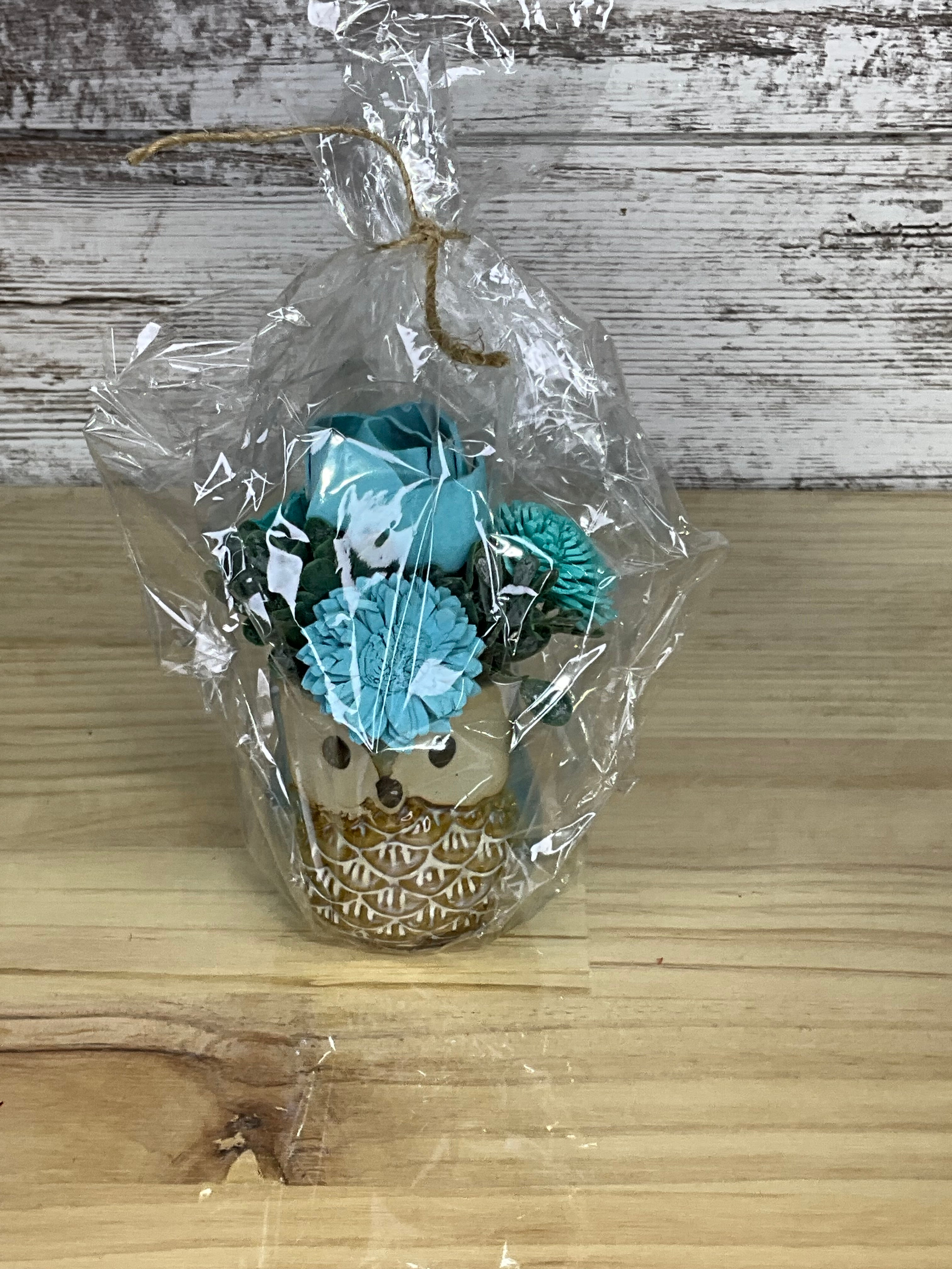 Sola Wood Flower Arrangement in Ceramic Owl Pot