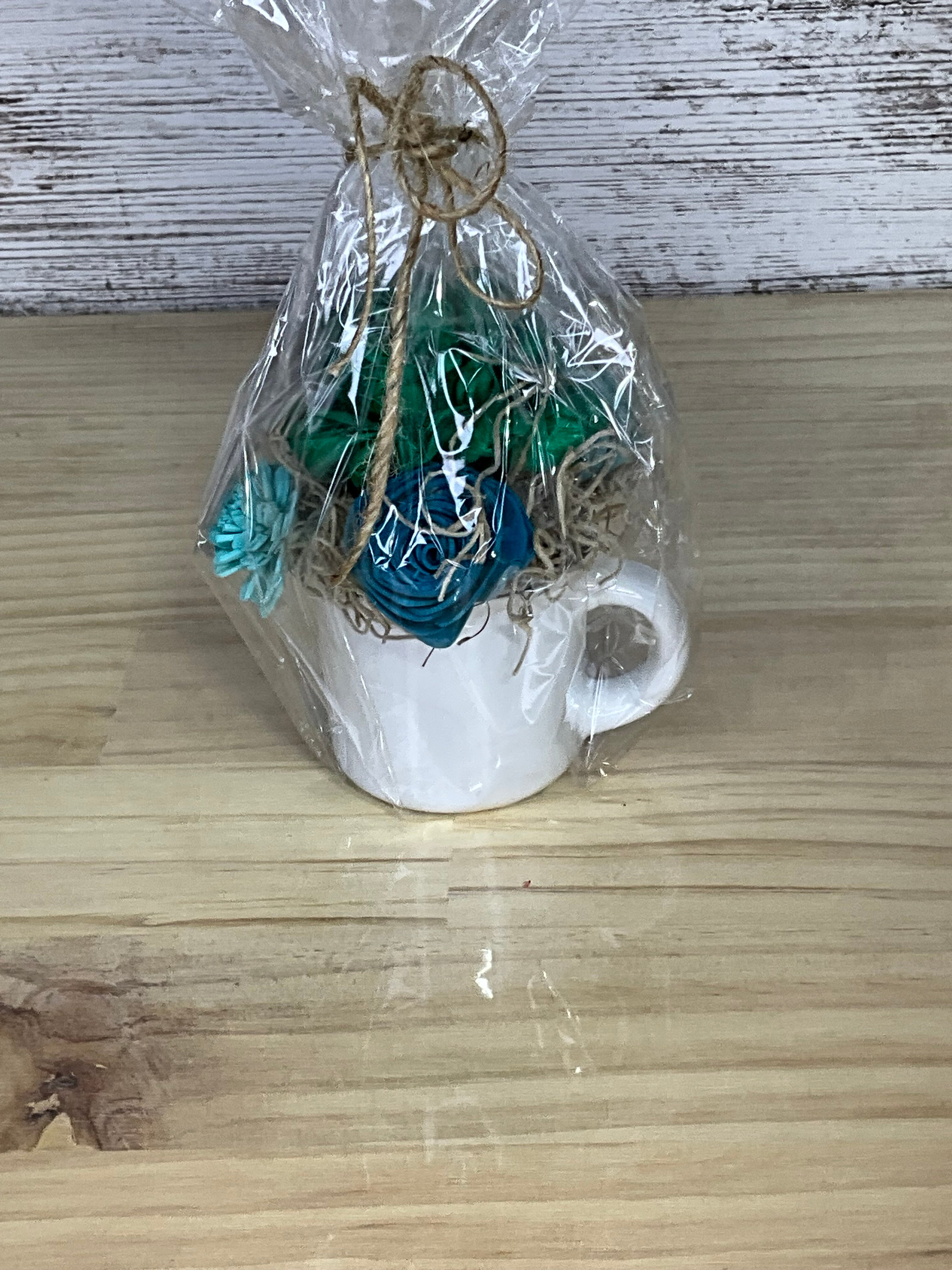 Sola Wood Flower Arrangement in White Teacup