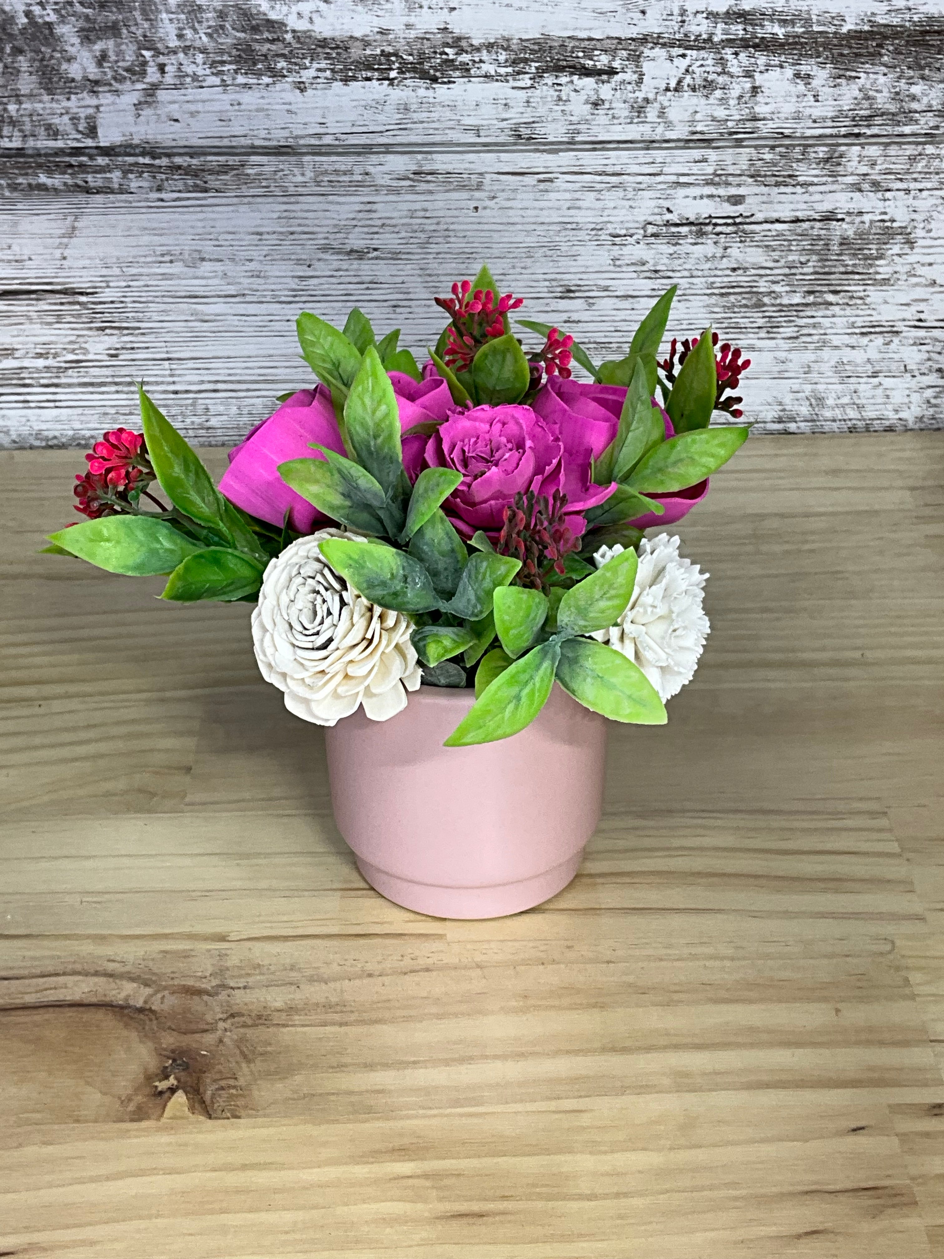 Garden Romance Sola Wood Flower Arrangement in Pink Ceramic Pot