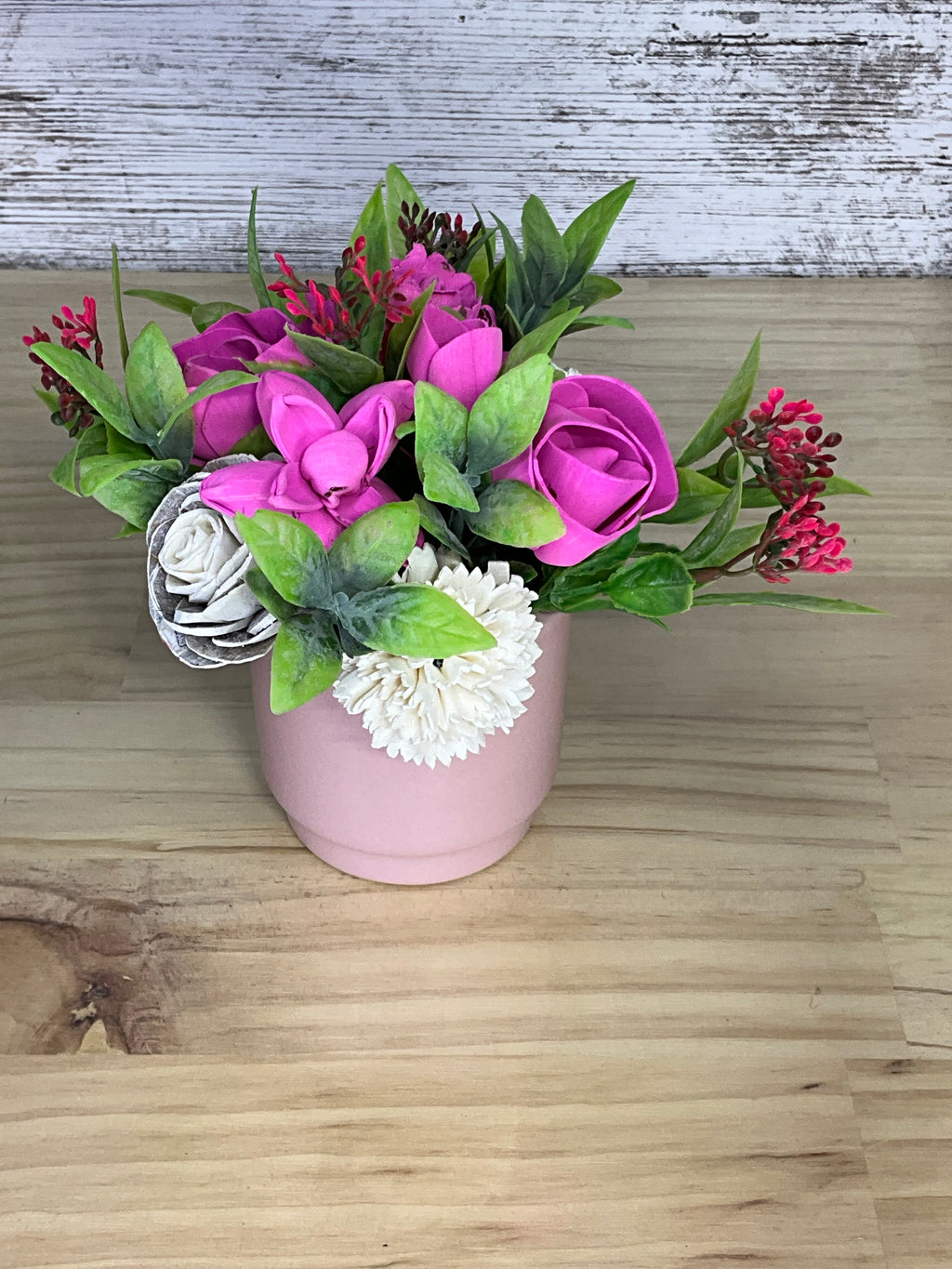 Garden Romance Sola Wood Flower Arrangement in Pink Ceramic Pot