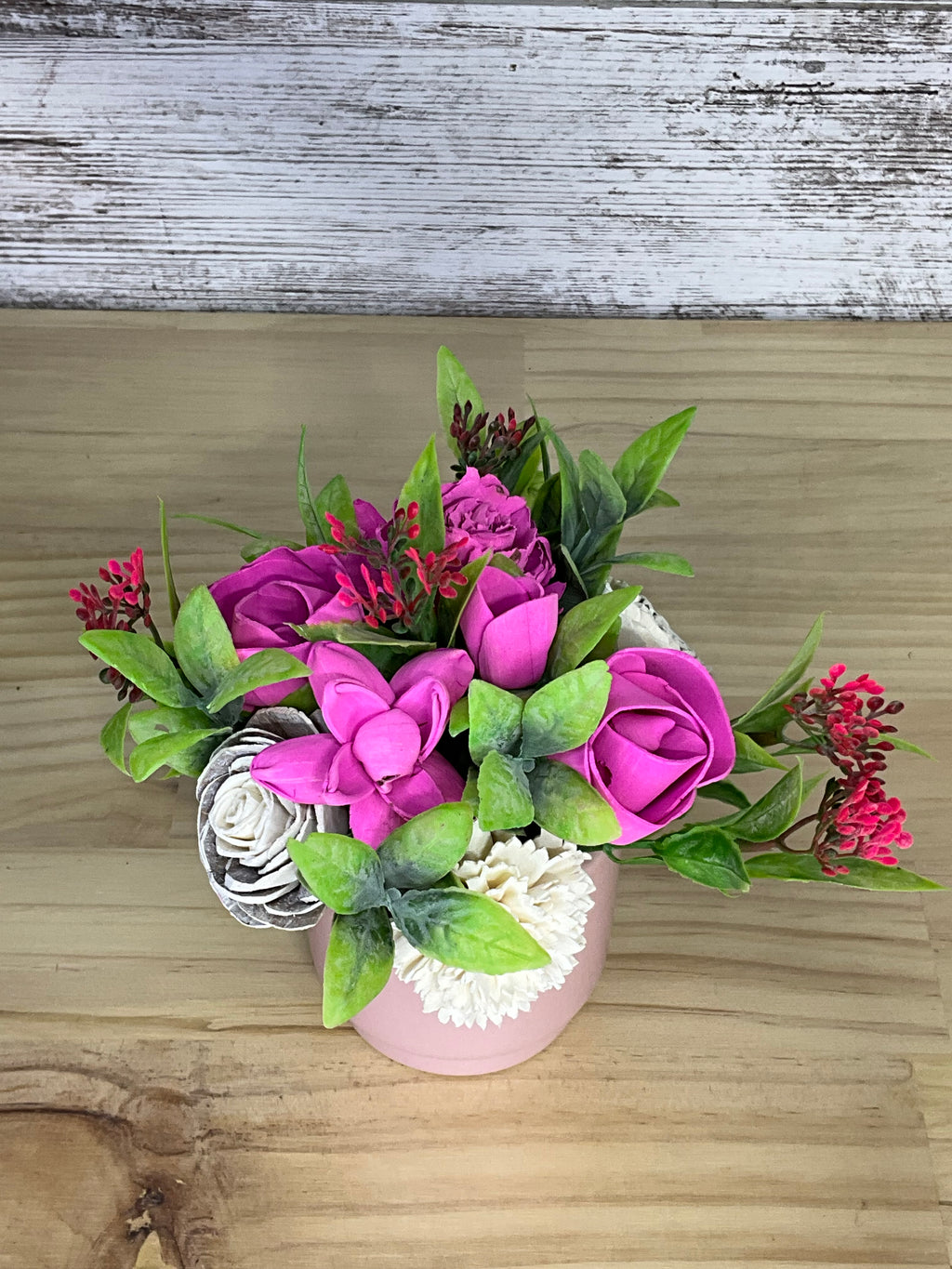 Garden Romance Sola Wood Flower Arrangement in Pink Ceramic Pot