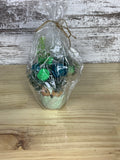 Gift-Ready Sola Wood Flower Arrangement in Geometric Pot — Teal & Green