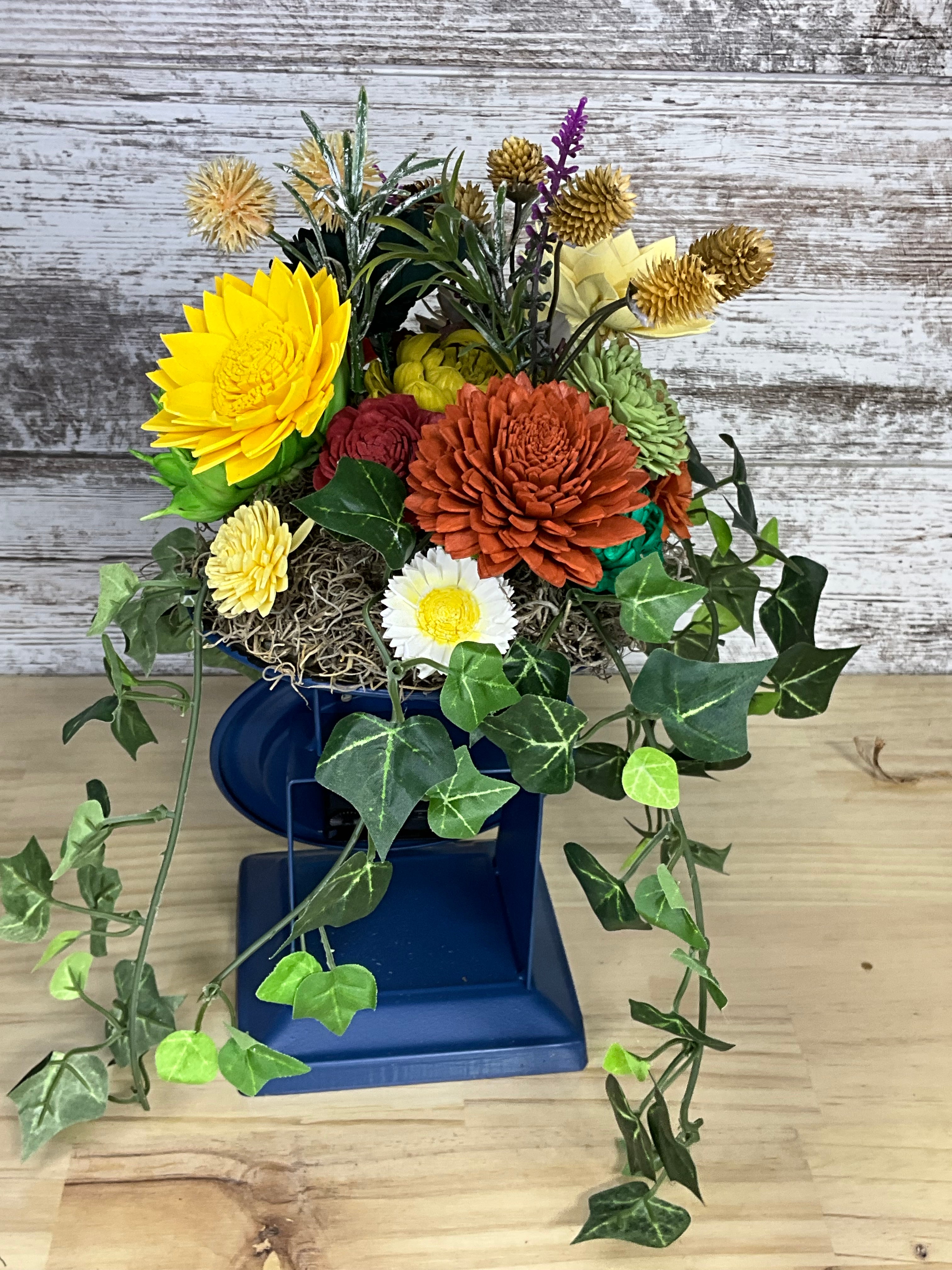 Sola Wood Flower Arrangement in Vintage Clock Vase
