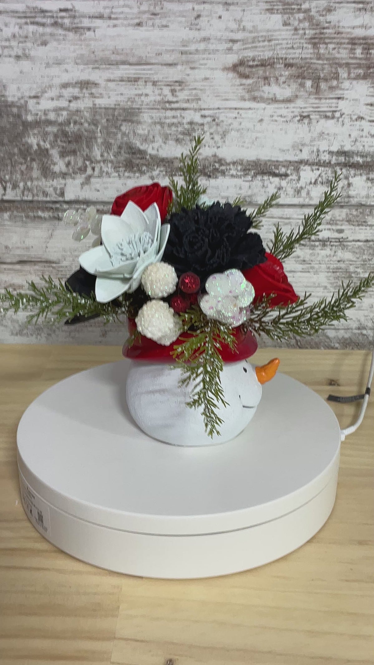 Snowman Smiles Christmas Sola Wood Flower Arrangement