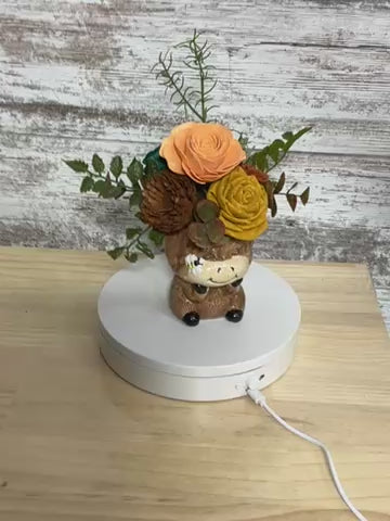 Mini Cow Sola Wood Flower Arrangement