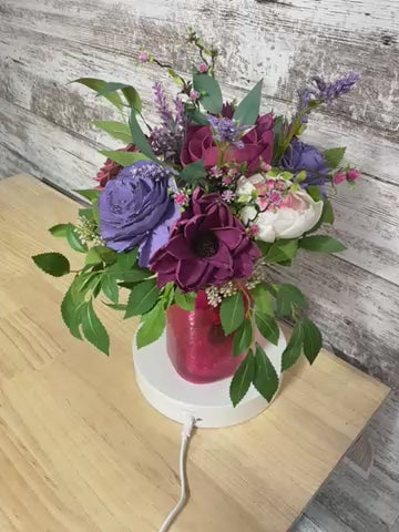 Berry Bliss Sola Wood Flower Arrangement in Red Glass Vase