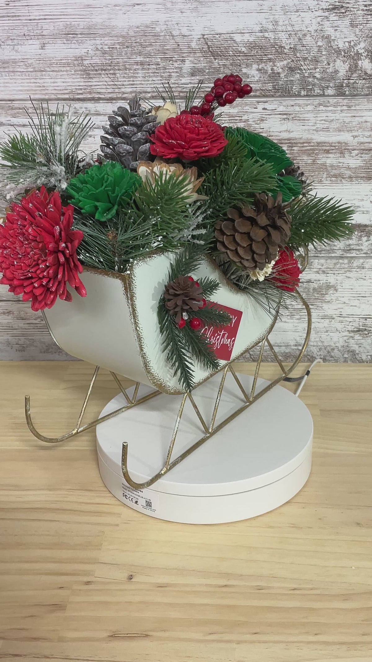 Christmas Cheer Sleigh Sola Wood Flower Arrangement