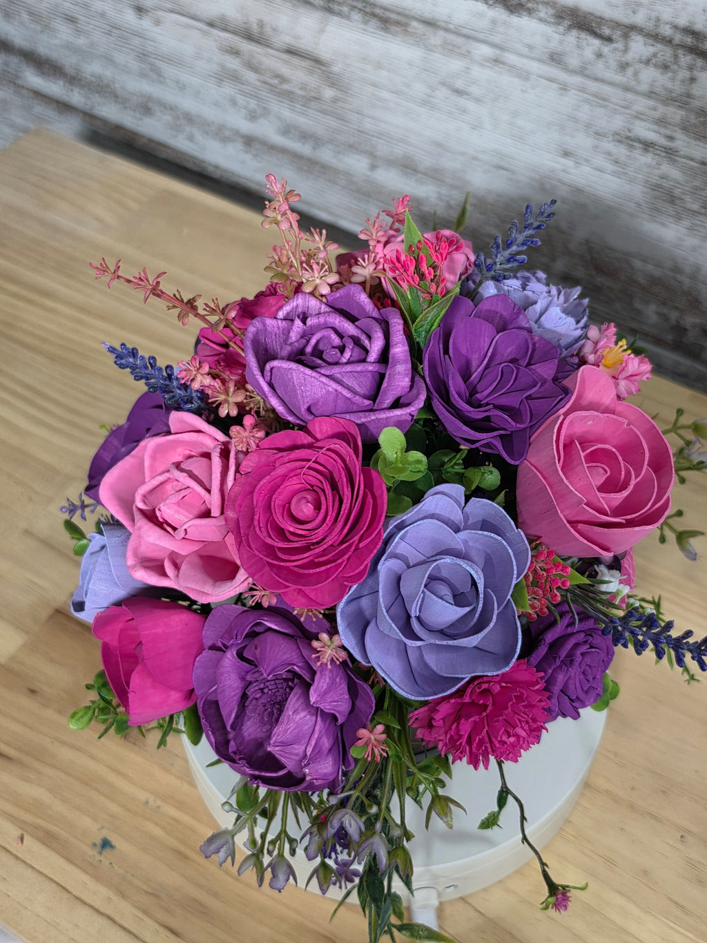 Berry Blooms Sola Wood Flower Arrangement in Wooden Barrel