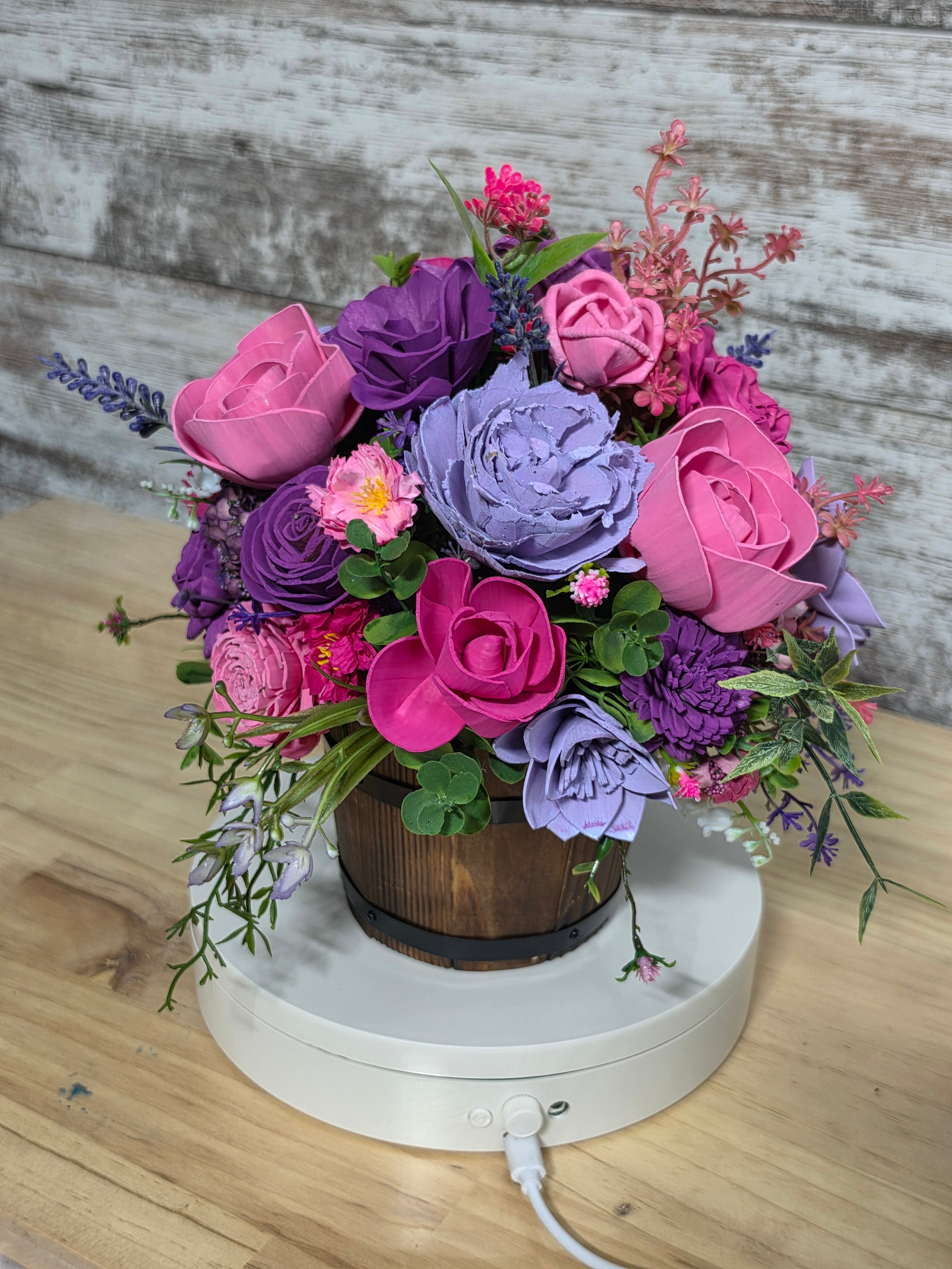 Berry Blooms Sola Wood Flower Arrangement in Wooden Barrel
